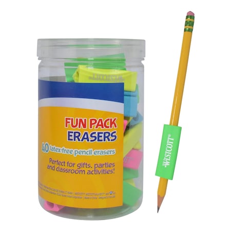 Westcott Erasers Fun Pack, Assorted Colors, 40PK 17795
