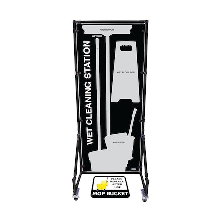 5S Supplies Housekeeping Shadow Board Broom Station V18, Black / Gray, BO + Stand HSB-V18-BLACK/GRAY-BO-STAND