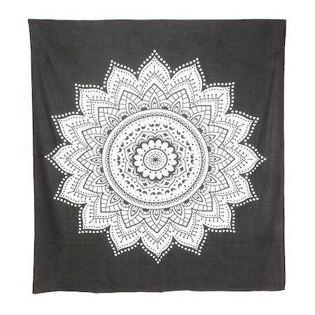Homeroots 92" X 84" Black And White Mandala Cotton Hanging Tapestry 397415