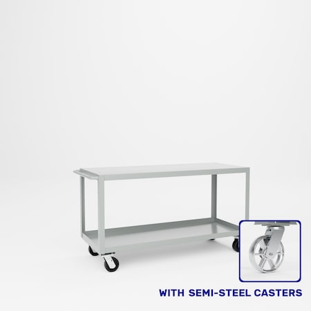 Pucel Heavy Duty Shop Truck, 60 in W x 24 in D x 33.5 in H, Two Shelves, Push Handle, Light Blue 2460-DT-2S