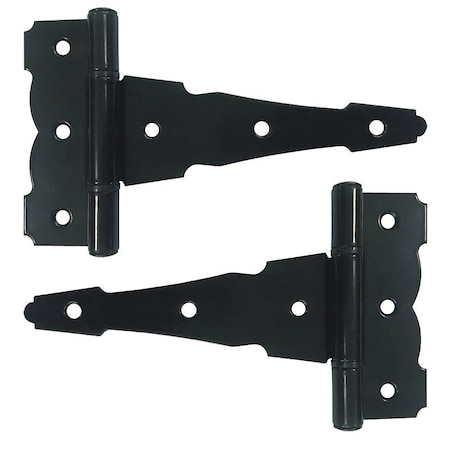 Nuvo Iron Heavy-Duty Decorative Tee Hinges, Steel, Black, Galvanized/Powder-Coated Satin, Screw Mounting HDTH6BLK