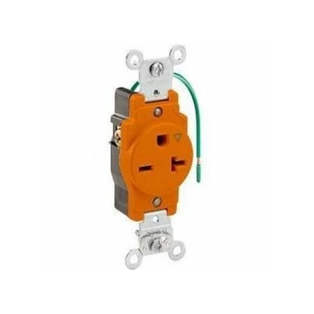 Leviton Straight Blade Receptacle, 6-20R, 20 A, 250V AC, 2 Pole, 3 Wire, Flush Mount, Grounded 5461-IG