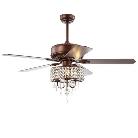 Jonathan Y Becky 52" 3-Light Crystal LED Chandelier Fan With Remote, Oil Rubbed Bronze JYL9707A