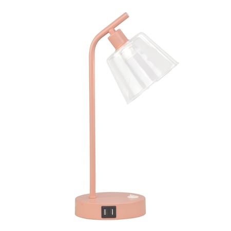 Homeroots 16" Blush Metal USB Table Lamp With Clear Globe Shade 646003