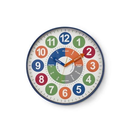 Monarch Specialties Clocks, 18-in. Round, Juvenile, Wall Clock, Multi-colored Face, Blue Frame, Contemporary, Modern I 9101