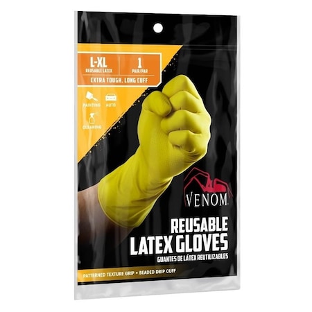 Venom Steel Reusable Gloves, LXL, 9 in L, Latex, Green VEN9125