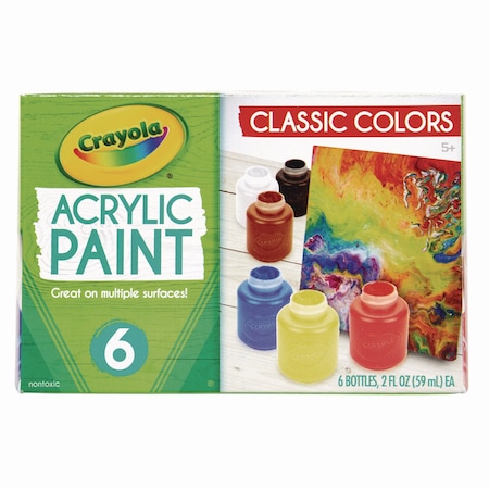 Crayola Acrylic Paint Set, Six Assorted Classic Colors, 2 oz Bottles, 6PK 20-1997