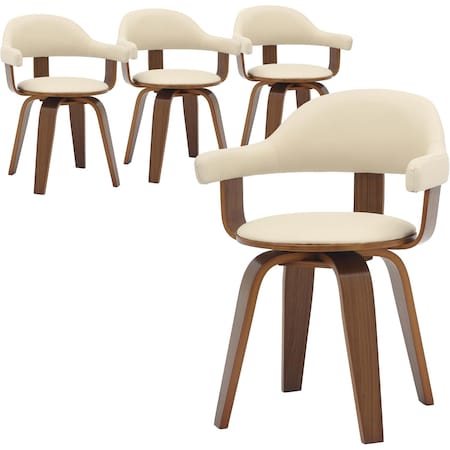 Leisuremod Brivo Swivel Dining Chair with 360-Degree Leather Armchair & Poplar Wood Legs, 4PK BC22CR4