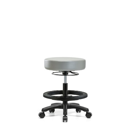 Blue Ridge Ergonomics Vinyl Mini-Stool - Medium Bench Height with Black Foot Ring & Casters in Dove Trailblazer Vinyl VMBMS-RG-BF-RC-8567