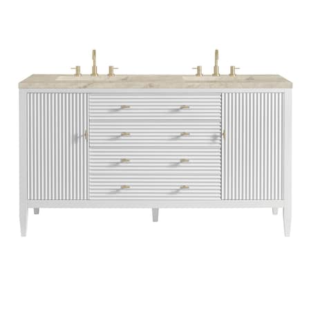 James Martin Vanities Myrrin 60" Double Vanity, Bright White, w/ 3 CM Tajnar Eclos Top w/FreePower Wireless Charger 485-V60D-BW-FTJR