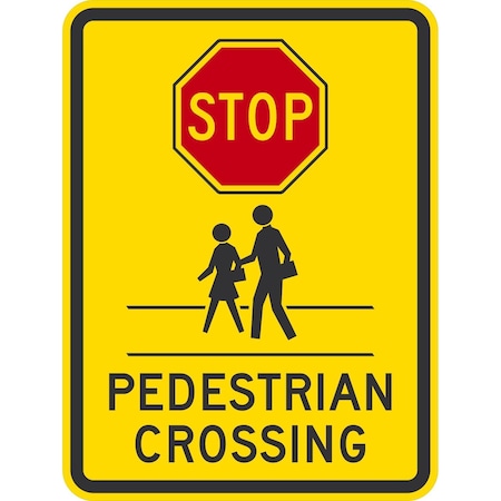 Lyle Stop Pedestrian Crossing (With Graphic), 18x24, High Intensity Prismatic, Yellow G-10850-HI_18x24