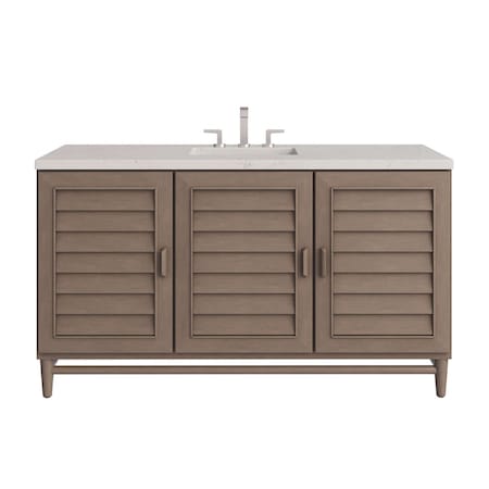 James Martin Vanities Portland 60" Single Vanity, Whitewashed Walnut, w/ 3 CM Siberian Silestone Top 620-V60S-WW-3SFR