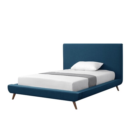 Homeroots Denim Blue Solid Wood Full Upholstered Linen Bed 544940