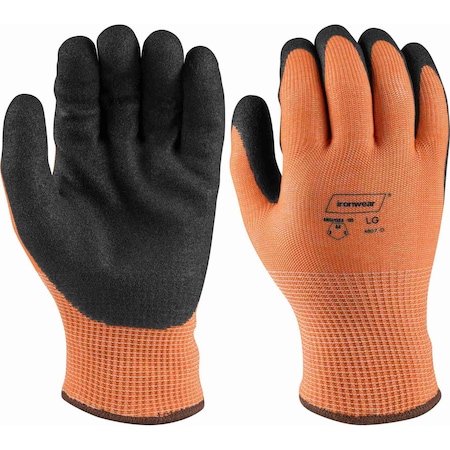 Ironwear A4 Cut Level Fleece Lined Winter Gloves, Sandy Nitrile Palm, Orange, 2X-Large 4807-O-2XL