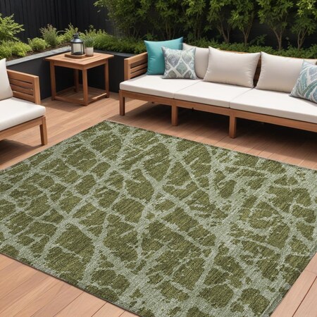 Homeroots 9' X 12' Green Abstract Washable Non Skid Indoor Outdoor Area Rug 559647