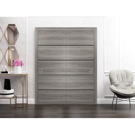Sartodoors Sliding Closet Bypass Doors, Planum 0015 Ginger Ash and Aluminum Strips, Sturdy Top Mount Rails Mol PLANUM0015DBD-GA-36