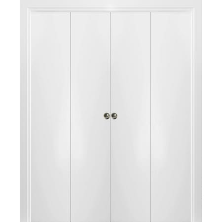 Sartodoors Sliding Closet Double Bi-fold Doors, Planum 0010 White Silk, Sturdy Tracks Moldings Trims Hardware PLANUM0010DBF-WS-96 x 96 (4* 24x96)