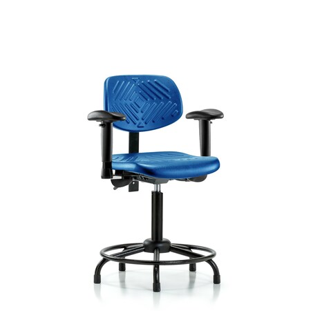 Blue Ridge Ergonomics Poly Chair Round Tube Base, Med Bench, Tilt, Arms, Glides, Blue BR-PMBCH-RT-T1-A1-RG-BLU