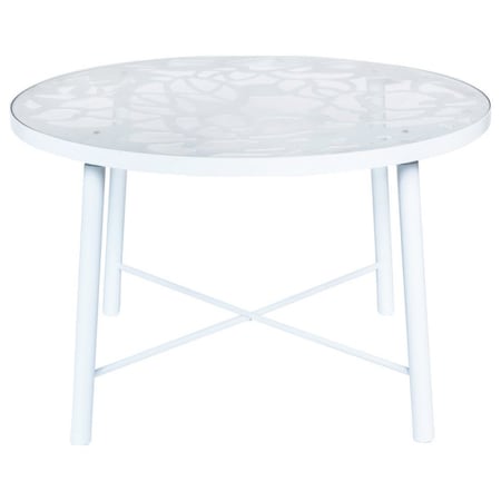 Leisuremod Devon Tree Design Glass Top Aluminum Base Indoor Outdoor Dining Table, White DT48W