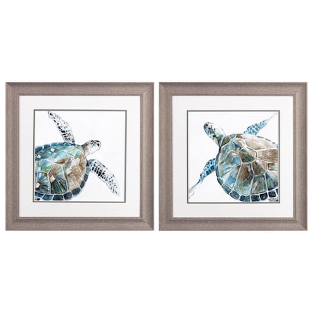 Homeroots Set Of Two Neutral Sea Turtle Brown Framed Print Wall Art, 2PK 521546