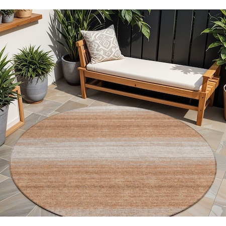 Homeroots 8' Copper And Beige Round Abstract Washable Indoor Outdoor Area Rug 599948