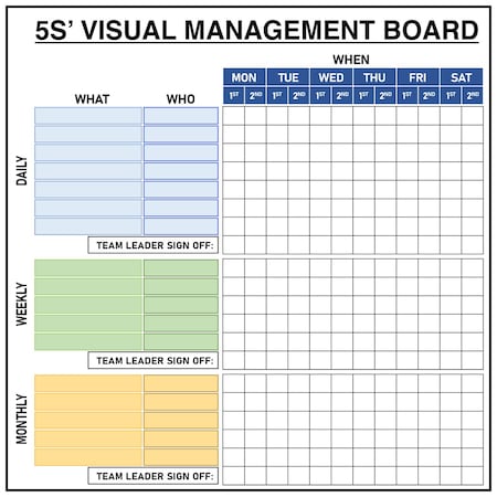 5S Supplies Dry Erase Board, Daily Track 3636, Stand 5SDAILYTRACKBRD-3636-DRYERASE-STAND