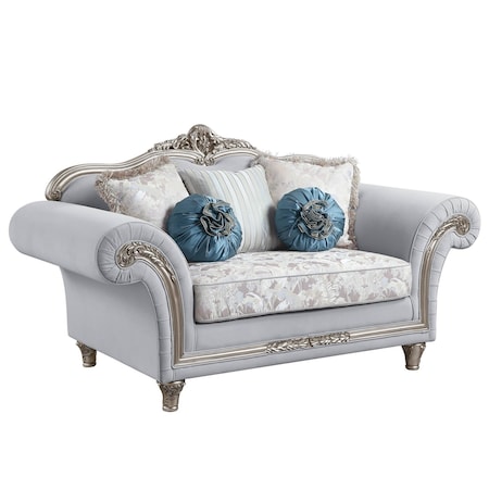 Homeroots 76in Light Gray And Platinum Linen Loveseat and Toss Pillows 515726