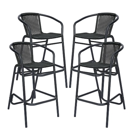 Flash Furniture Lila  Commercial Grade Black Rattan Indoor-Outdoor Restaurant Barstool, PK4 4-SDA-AD632032R-BK-GG