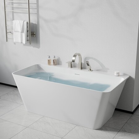 Anzzi Freestanding Tub, 67 in L, 31.5 in W, Brushed Nickel, Acrylic, Center FTAZ11467-473BN