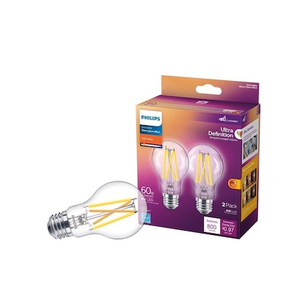Philips LED Bulb A19 E26 Medium Soft White 60 Watt Equivalence Glass, 2PK 573477