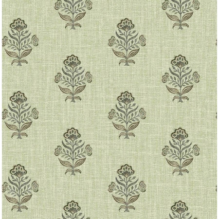 Chesapeake Hollyhock Green Floral Crest Wallpaper 4148-27419