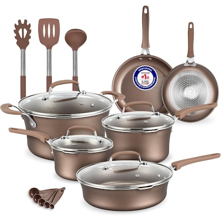 Bakken-Swiss 14-Piece Pots and Pans Set, Non-Stick, with Lids, Skillet Pans, Gas, Electric, Induction, Golden BKCWG14L