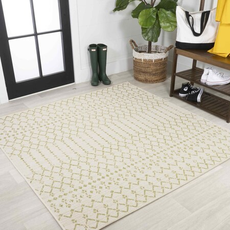 Jonathan Y Ourika Moroccan Geometric Textured Weave Cream/Green 5 ft Square Indoor/Outdoor Area Rug SMB108M-5SQ