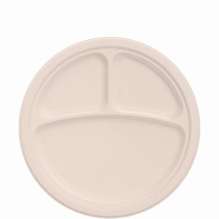 Dart Compostable Molded Fiber Dinnerware, ProPlanet Seal, 3-Compartment Plate, 10.2" dia, Natural, 500PK 10FBRP3