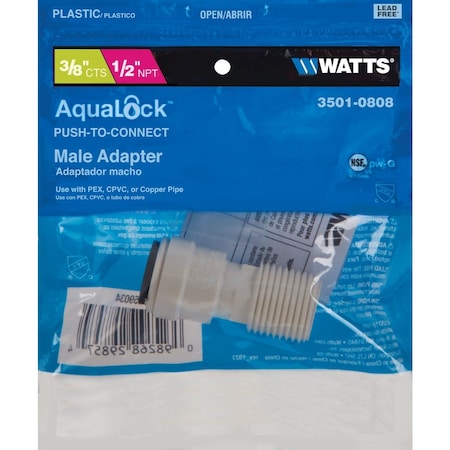 Watts Aqualock 3/8'' CTS x 1/2'' MPT Quick Connect Plastic Connector 3501-0808