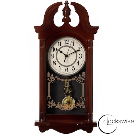 Clockswise 20in Plastic Wood-Grain Finish Clock with Battery-Operated Swinging Pendulum and Chime, Brown QI004822-20.BN
