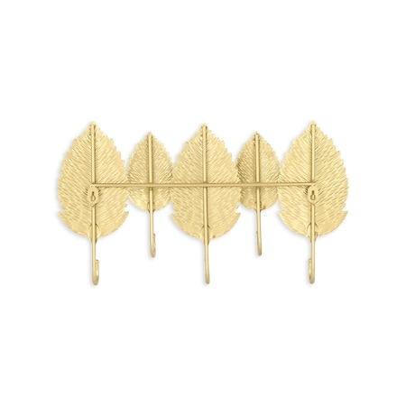 Homeroots 18in Golden Aluminum Leaf Five Hook Wall Mount Coat Rack 571649