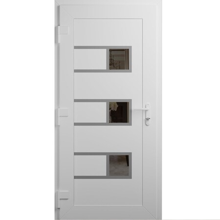 Vdomdoors Front Exterior Prehung Metal-Plastic Door, Manux 8933 White Silk, Office Commercial and Residential MANUX8933EXD-WS-W32xH80-RH