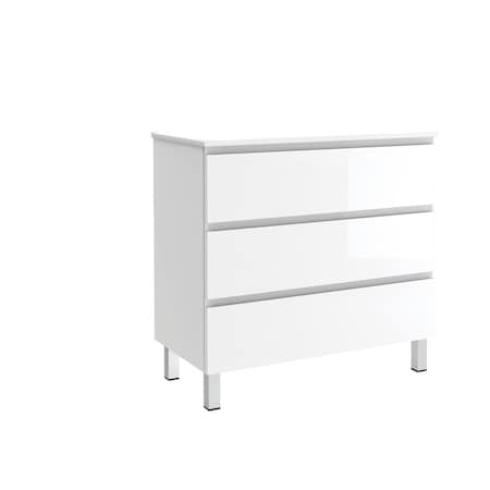 Homeroots 36" White Wood Freestanding Bathroom Vanity With White Sink And Three Drawers 627371