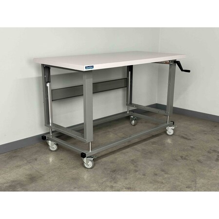 Stackbin Hand Crank Work Bench, 48"W, Adj. H, 1000lb P4830-4000-GY