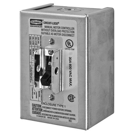 Hubbell Wiring Device-Kellems Manual Motor Switch, 30 A, 3 P, 3 Phase, Toggle, Circuit-Lock Series, NEMA 1 HBL1379D