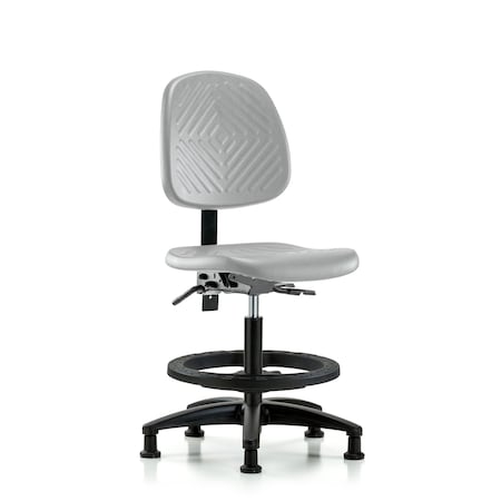 Blue Ridge Ergonomics Poly Chair-Medium Bench Ht with Medium Back, Seat Tilt, Black Foot Ring, &Stat Glides in Gray Poly PMBCH-MB-RG-T1-A0-BF-RG-GRY