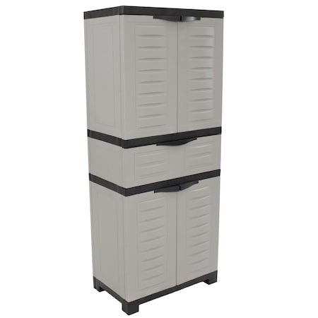 Homeroots 23in Black and Gray Plastic Accent Cabinet With Four Doors And One Drawer 668933