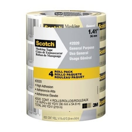 Scotch 2020-36ECP Masking Tape, 60 yd L, 1.4 in W, Crepe Paper Backing, Tan 2020-36EP4