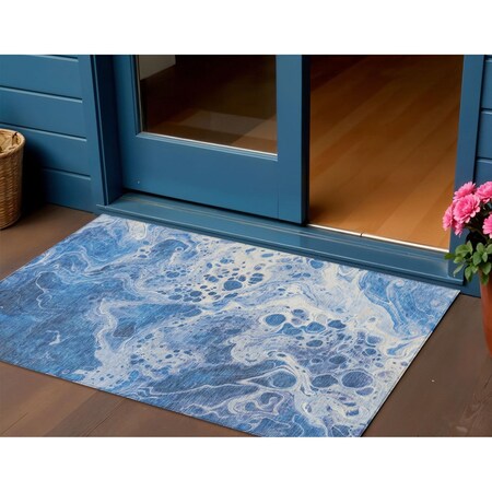 Homeroots 3' X 5' Navy Blue And Ivory Abstract Washable Indoor Outdoor Area Rug 618304