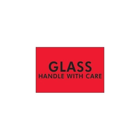 Bubblefast 2 x 3'' - ''Glass - Handle With Care'' Fluorescent Red Labels BFDL3621
