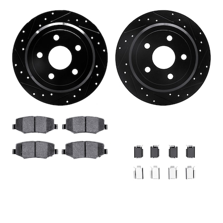 Dynamic Friction Co DFC Brake Rotor Drilled & Slotted - Black- w/Ultimate Duty Brake Pad & HW Kit 8412-42037