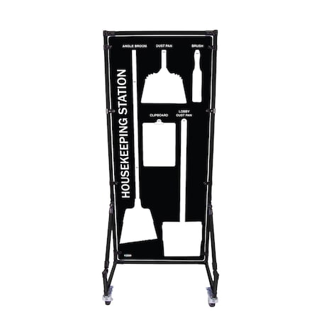 5S Supplies Housekeeping Shadow Board Broom Station V12, Black / White, Broom + Stand HSB-V12-BLACK/WHITE-BO-STAND