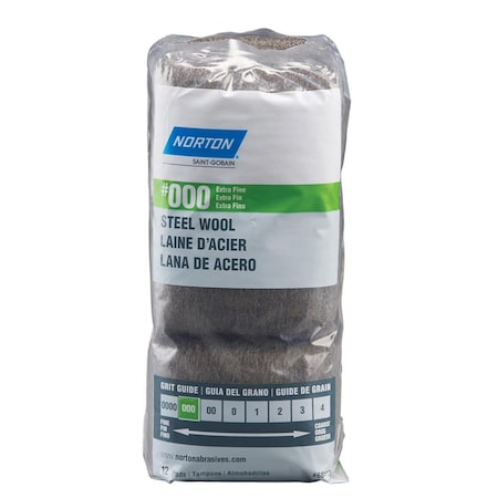 Norton Co 000 Grade Extra Fine Steel Wool Pad, 12PK 1003798