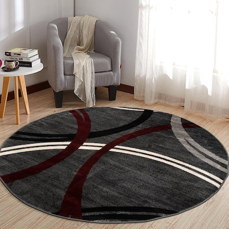 World Rug Gallery Modern Wavy Circles Design Area Rug 8 ft Round Red 377RED8RND